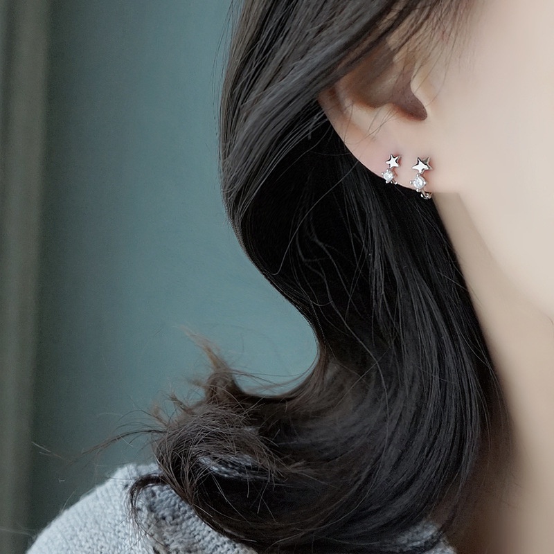 Khuyên Tai Tròn Bộ Khuyên Tai Tròn Đính Đá Zircon Ngôi Sao Thời Trang Không Gây Dị Ứng Cho Nữ