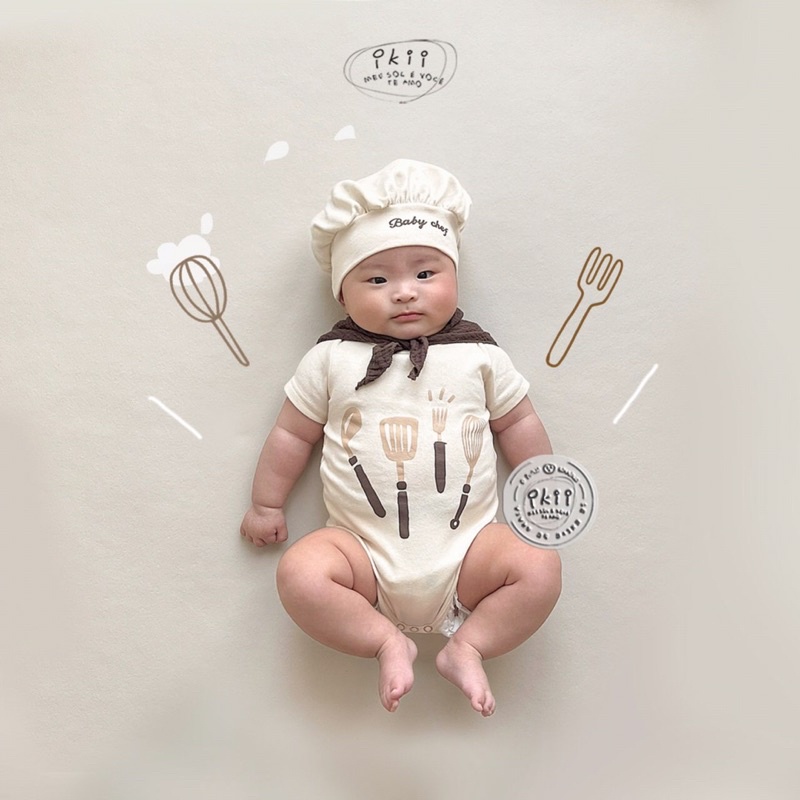 Set suit body đầu bếp Hàn Quốc cho bé