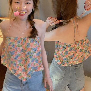 Áo Tank Top Cổ Yếm In Hoa Phong Cách Hàn Quốc Cho Nữ