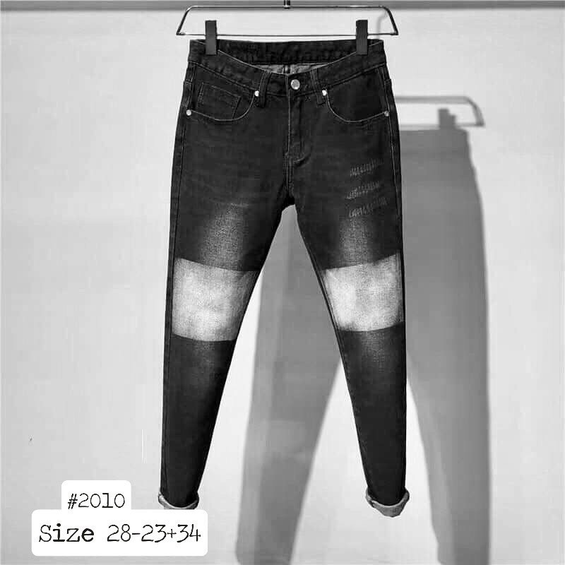 Quần jean nam màu đen wash bạc gối