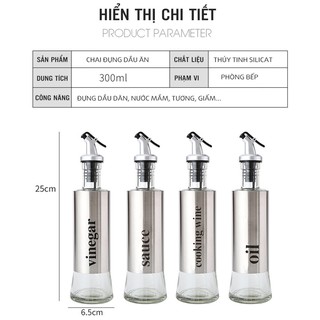Chai Đựng Dầu Ăn, Nước Mắm 300ml, Thủy Tinh Bọc Inox Cao Cấp