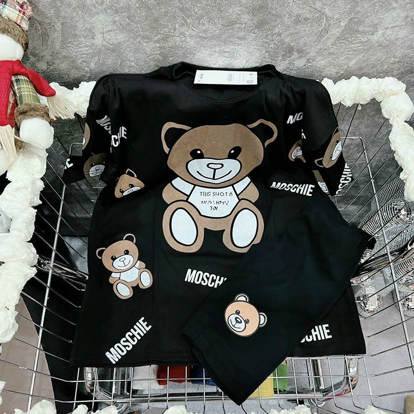 Bộ Quần Áo Trẻ Em Cộc Tay In Hình Gấu Moschie Dễ Thương Vải Coton Cho Bé Trai Bé Gái Từ 8-20kg Mã CT40