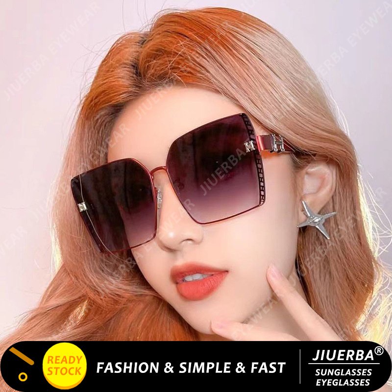 (JIUERBA) Kính Râm Oversized Không Gọng Chữ H Màu Gradient Thời Trang Hàn Quốc