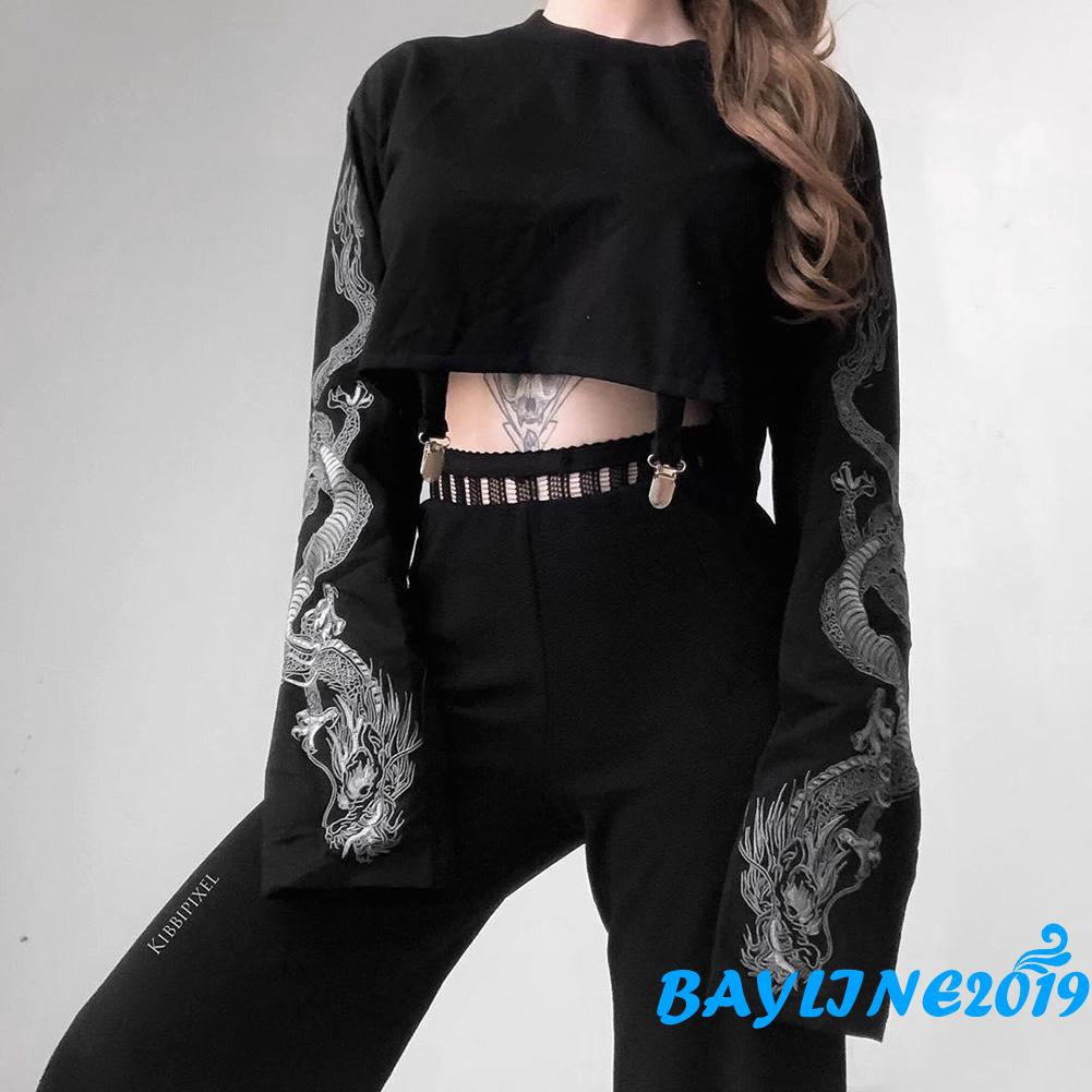 Áo Croptop Tay Dài Cổ Tròn Thiết Kế Đơn Giản Hợp Thời Trang