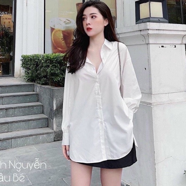 Áo sơ mi trắng form giấu quần