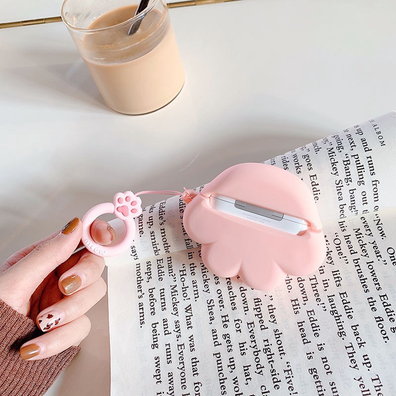 Vỏ Bảo Vệ Hộp Sạc Tai Nghe AirPods 1 2 3 Pro Bằng Silicon Hình Chân Mèo Màu Hồng Trắng Dễ Thương Kèm Dây Đeo