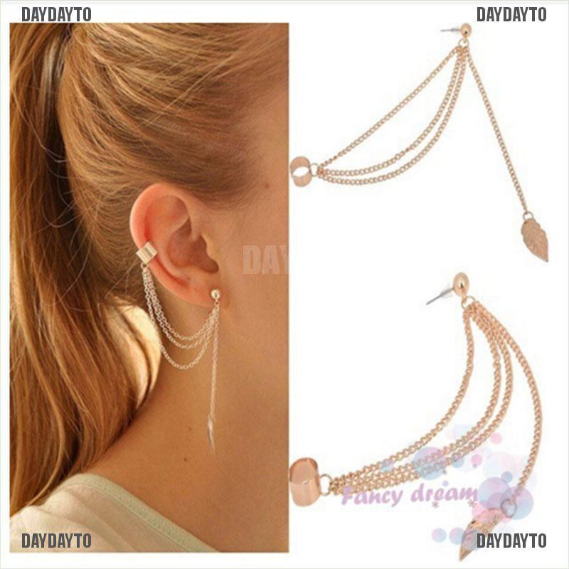 [DAYDAYTO] Bông Tai Thời Trang Trẻ Trung Hình Chiếc Lá Phối Dây Xích