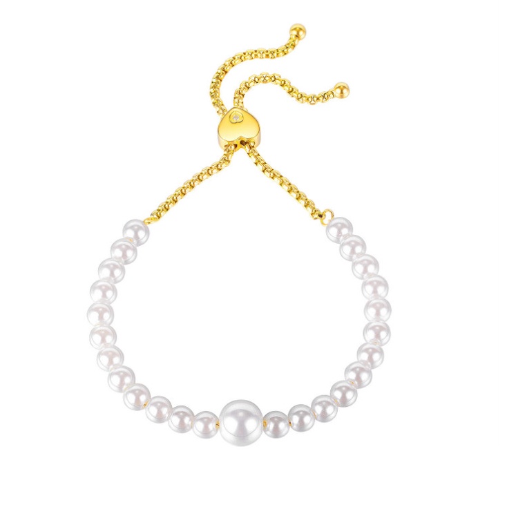 Lắc Tay Ngọc Trai Nhân Tạo Dây Rút Titan Ko Đen TT 4167