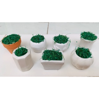 Chậu hoa sứ, gốm size nhỏ có xốp và cỏ nhân tạo