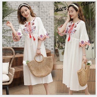 Đầm bầu váy bầu công sở thêu phong cách dân tộc