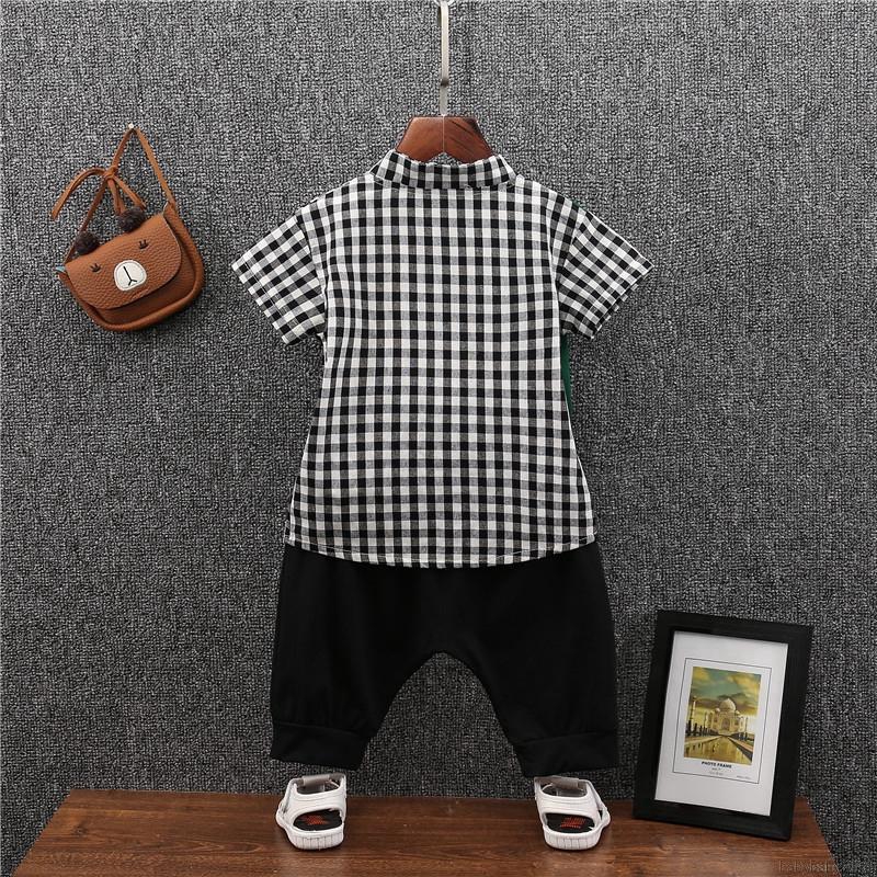 Bộ áo ngắn tay kẻ ca rô + quần short cho bé