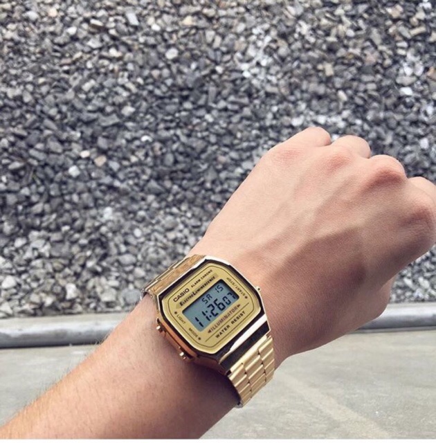 Đồng hồ Nam Casio A168WG-9EF, đồng hồ chính hãng, classic vàng mặt vàng