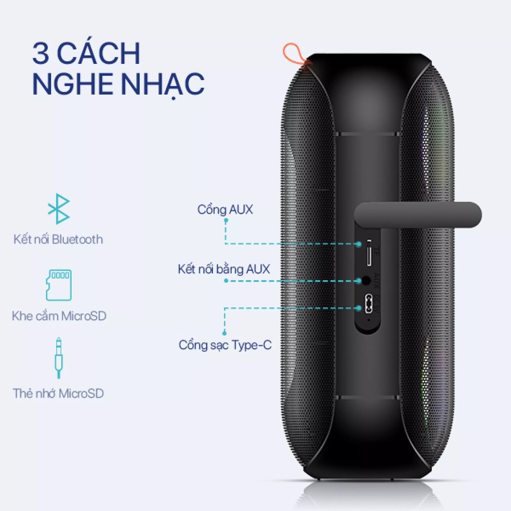 ACOME A20 Loa Bluetooth Công Suất 20W Hiệu Ứng LED RGB Chống Nước IPX7 30H Sử Dụng Liên Tục - Hàng Chính Hãng