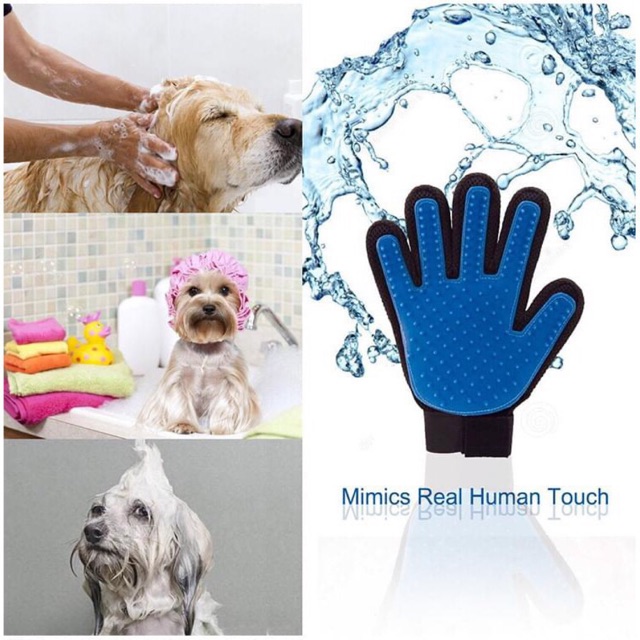 Găng tay tắm chải lông rụng cho thú cưng