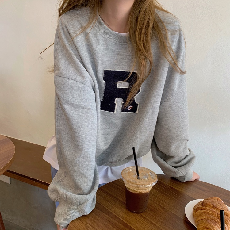 Áo Nỉ Tay Dài Cổ Tròn Form Rộng Thêu Chữ Phong Cách Hàn Quốc Thời Trang Cho Nữ | BigBuy360 - bigbuy360.vn