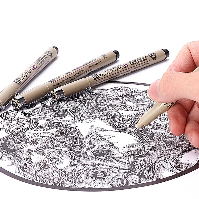 SeamiArt Bút Vẽ Sakura Mực Màu Đen Chống Thấm Nước 9 Đầu Tùy Chọn