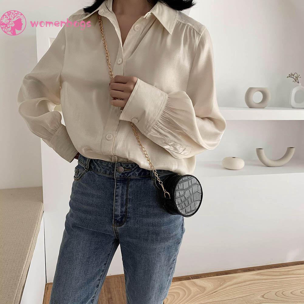 Túi xách tote messenger mini hình tròn bằng da đeo chéo vai họa tiết đá thời trang du lịch cho nữ