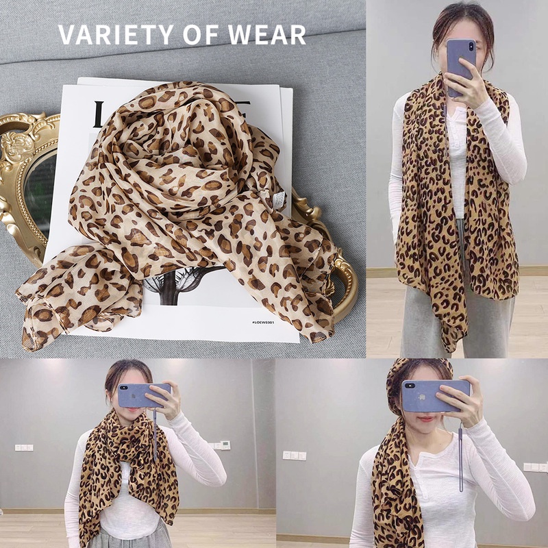 Khăn choàng cổ vải voan mỏng họa tiết da báo phong cách Âu Mỹ thời trang thu đông cổ điển