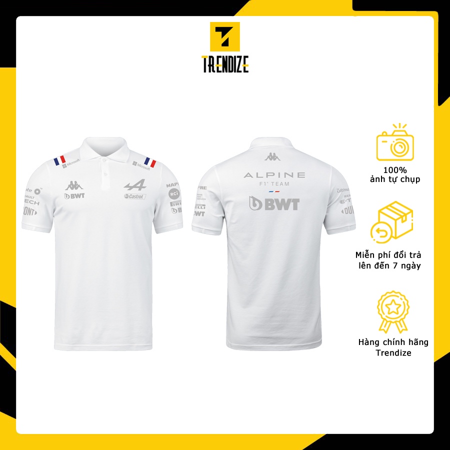 Áo thun thể thao có cổ F1 Alpine, Áo phông cotton thể thao trẻ trung cộc tay full size
