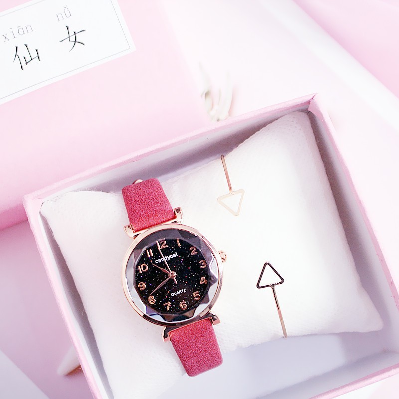 [ xả kho ] Đồng hồ nữ Candycat11 dây da lộn mặt tròn 3D