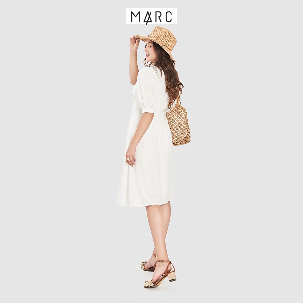 Đầm nữ MARC FASHION midi nhấn ly eo cái nút trước