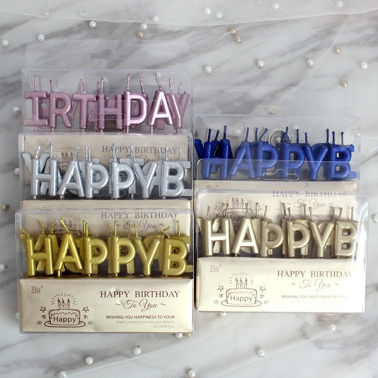 Nến Happy Birthday trang trí bánh kem, phụ kiện bánh sinh nhật