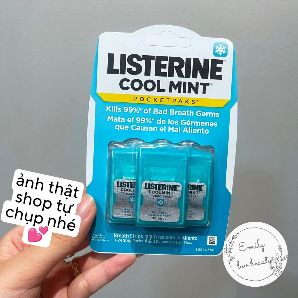 Miếng ngậm thơm miệng Listerine Pocketpaks Cool Mint Set 3 Vỉ 72 miếng