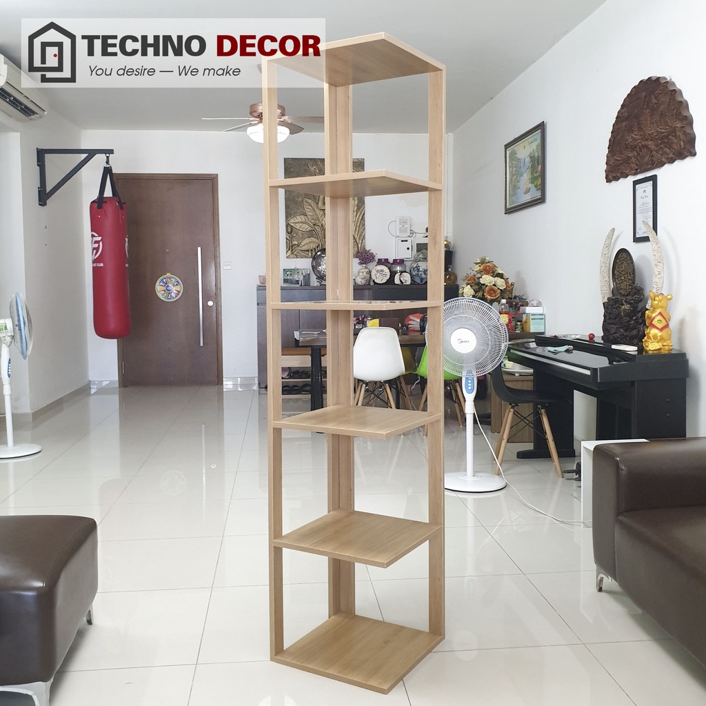 Kệ Góc Tường, Kệ Đựng Đồ Đa Năng 5 Tầng Trang Trí Phòng Khách Gỗ MDF Technodecor Giá Sách Đứng Dễ Dàng Tháo Lắp GS0015