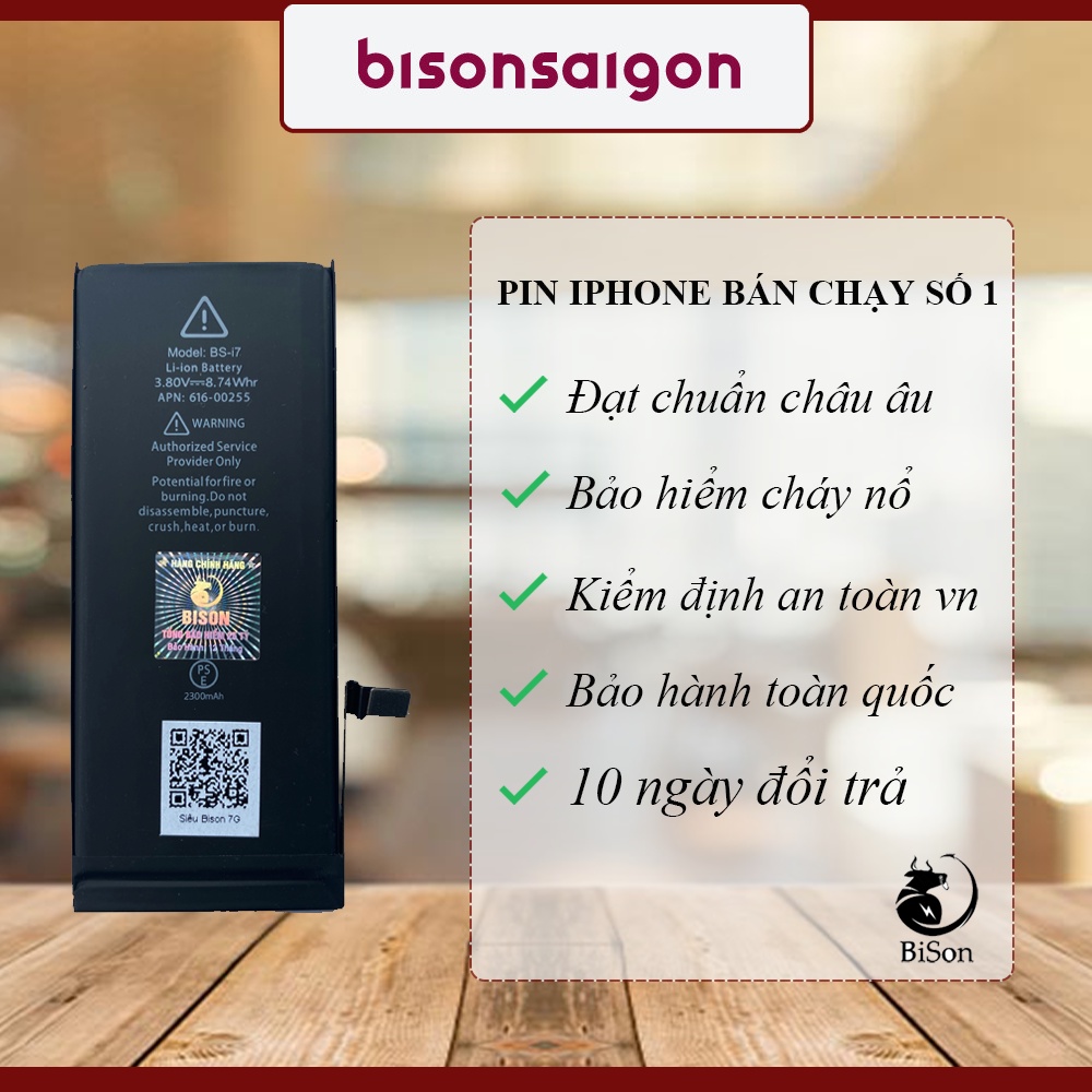 Pin iPhone 7 dung lượng siêu cao 2200mAh BISON chính hãng