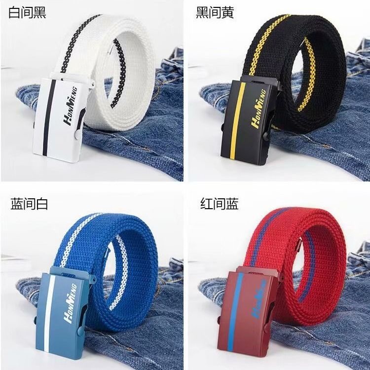 Dây Thắt Lưng Vải canvas Khóa Tự Động Màu Trắng Đa Năng Thời Trang Cho Nam