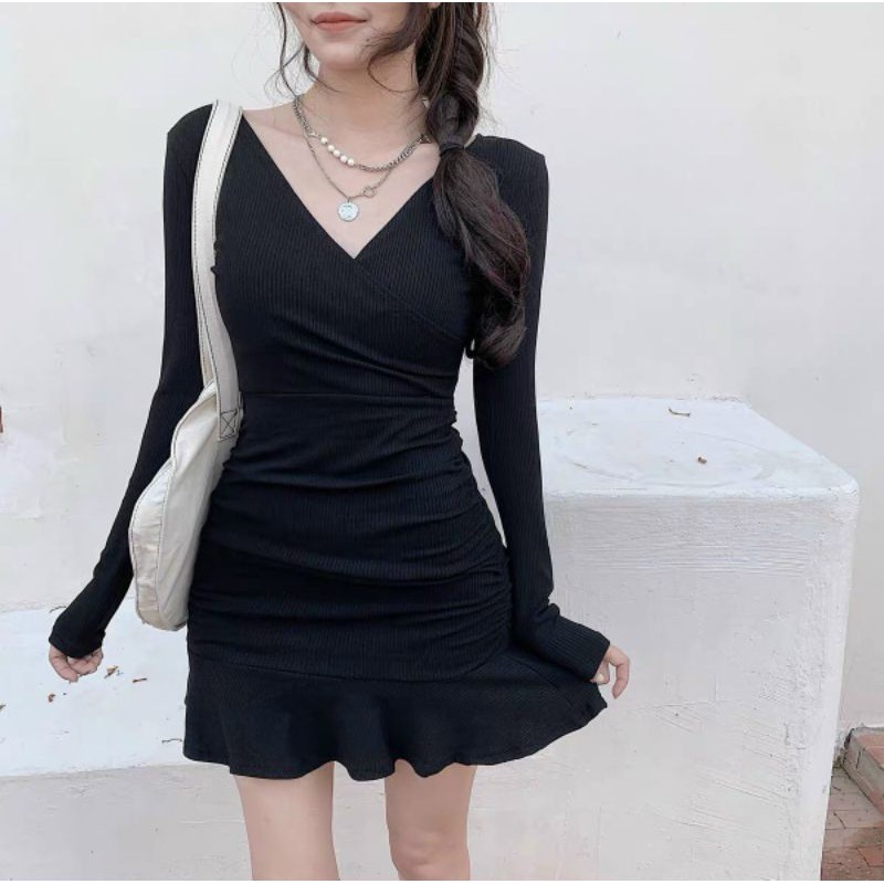 Đầm body ôm cổ V đuôi cá nhún , siêu tôn dáng | BigBuy360 - bigbuy360.vn