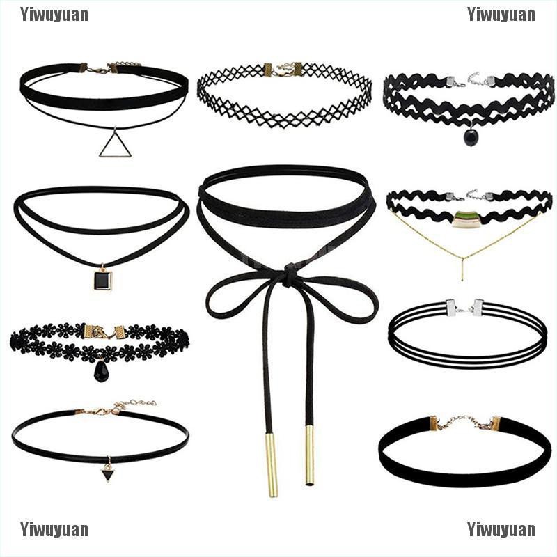 Set 10 Vòng Cổ choker Màu Đen Đơn Giản Thời Trang