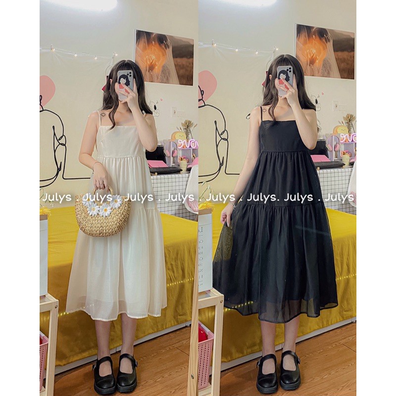 Váy hai dây xếp tầng tơ xước (ảnh thật shop chụp kèm video)