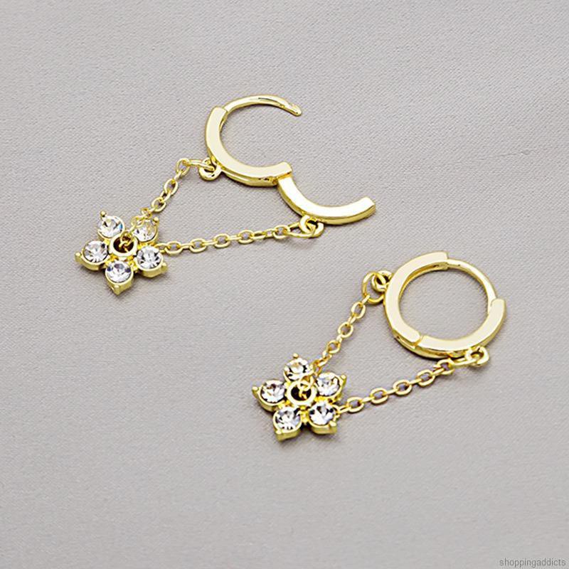 Women's new fashion Korean chain flower rhinestone all-match small and simple ear buckle