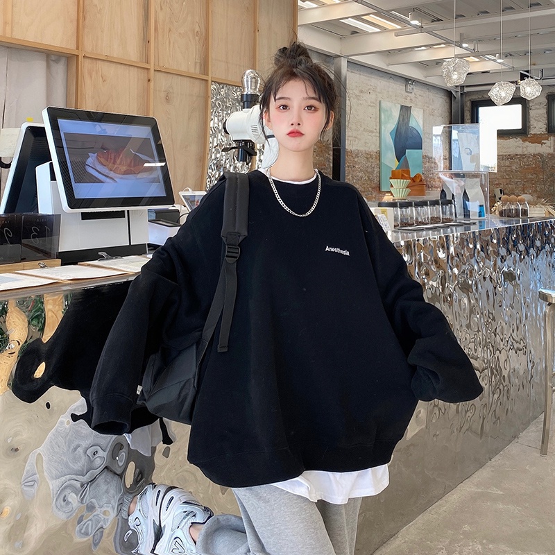 IELGY    Áo sweater Mỏng Tay Dài Cổ Tròn Dáng Rộng Thời Trang Cho Nữ