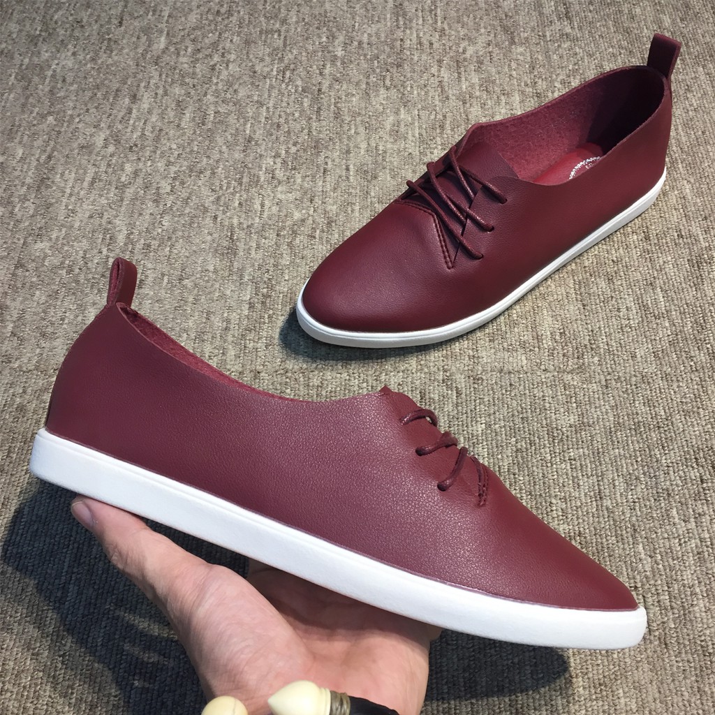 Giày slip on Thái Lan nữ đế bằng buộc dây chất liệu đẹp, siêu nhẹ, mềm, êm màu đỏ đậm DS1215 Sr7 | BigBuy360 - bigbuy360.vn