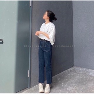Quần bò cạp cao ống đứng - hàng QC