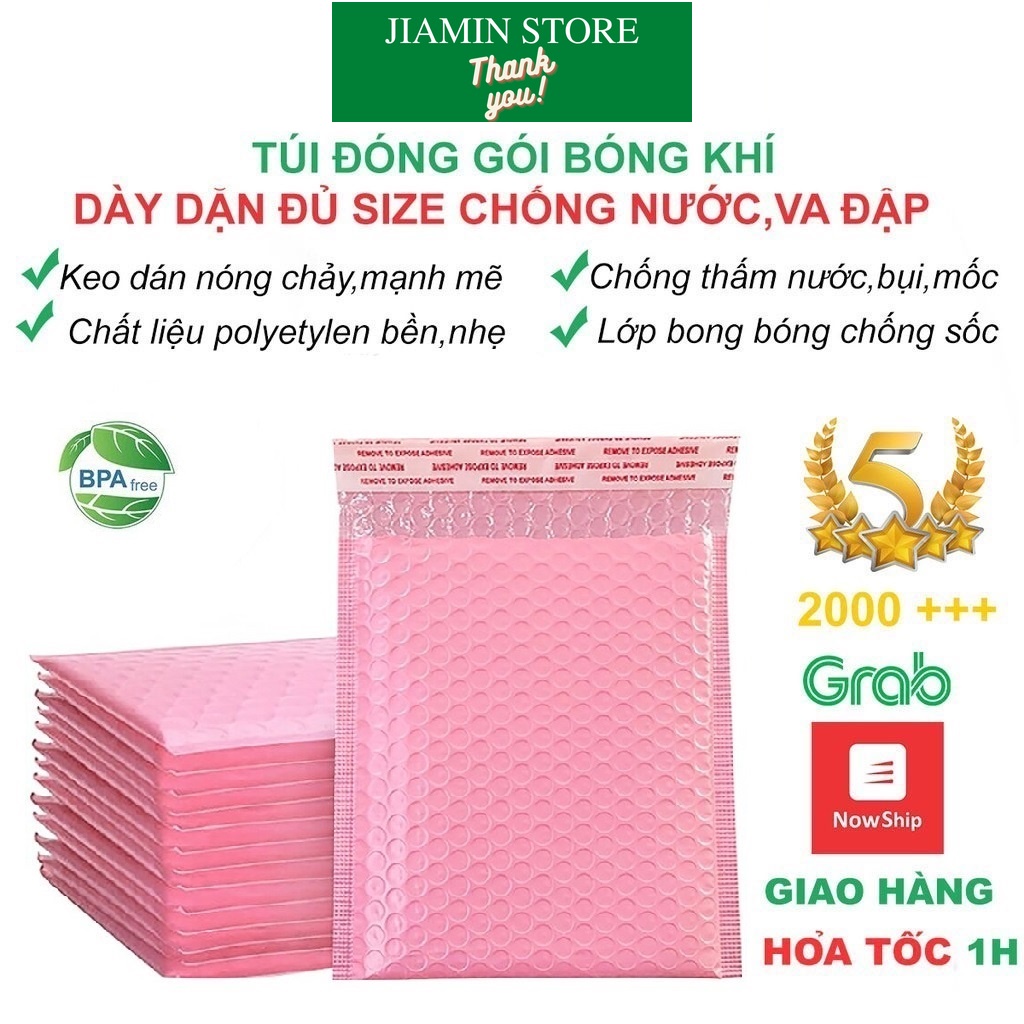 Túi gói hàng chống sốc bóng khí màu hồng đóng gói hàng hóa an toàn nhiều kích thước, túi bảo vệ sản phẩm