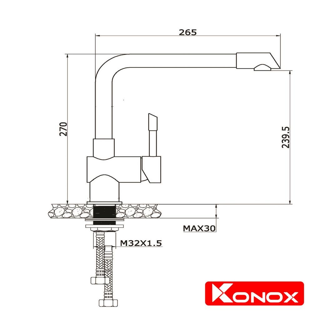 Vòi rửa bát xoay 360 độ KONOX KN1205 hợp kim đồng 61% tiêu chuẩn Châu Âu CW617N, bề mặt xử lý công nghệ PVD Chrome 5 lớp