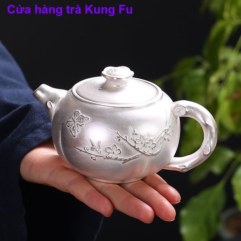 Ấm trà Kung Fu Xishi bạc 999 nguyên chất Đồ gia dụng bằng gốm sứ mạ vàng thủ công bộ chén nhỏ cổ điển