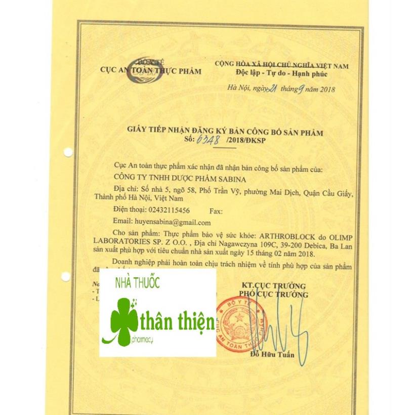 ARTHROBLOCK – Hỗ trợ giảm viêm khớp, giảm đau xương khớp, tăng dịch nhầy khớp, tái tạo sụn khớp (60 viên)