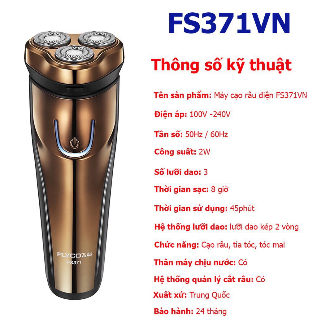 Máy cạo râu Flyco 3 lưỡi dao có chức năng tỉa tóc mai FS330VN - FS360VN - FS371VN - KILA