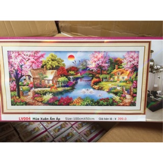 [Full size 1m - 2m2] Tranh đính đá Mùa Xuân Ấm Áp - gia viên hạnh phúc - ngôi nhà bên hồ lv004, lv005, lv006, lv007, lv0