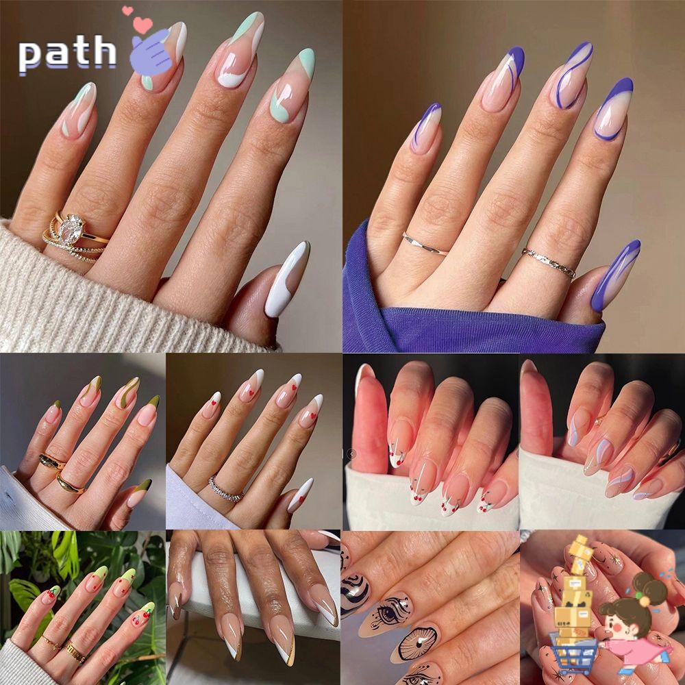 ♪Con đường♪ Hộp 24 Móng Tay Giả Trang Trí Nail Chuyên Dụng