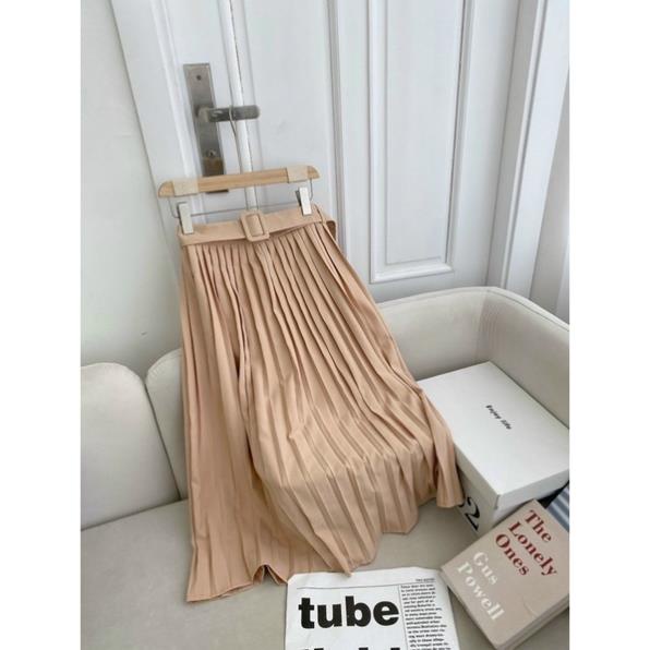 PA Set áo thun tay dài cổ V phối chân váy maxi dập li kem tay (HÀNG SẴN-HÌNH THẬT)