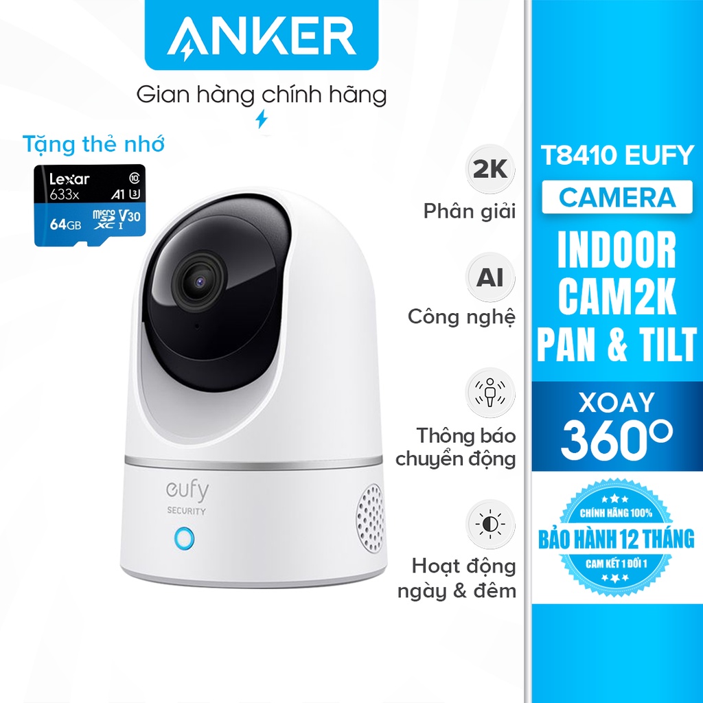 Camera wifi trong nhà Eufy - T8410 xoay 360 độ, độ phân giải 2K Pan and Tilt (by Anker) | BigBuy360 - bigbuy360.vn