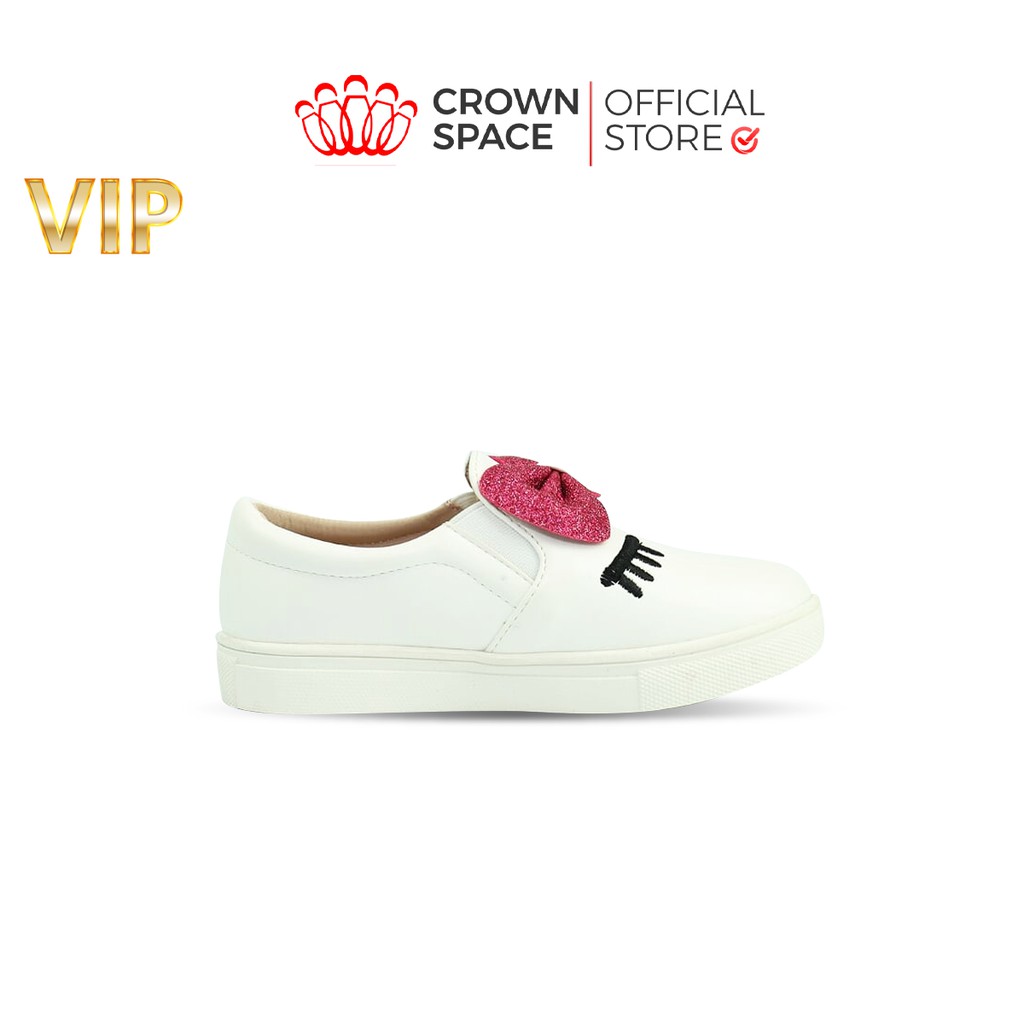 Giày Slip-On Bé Gái Đẹp CrownUK Charlotte Cao Cấp CRUK438 Màu Trắng Size 28-36/2-14T