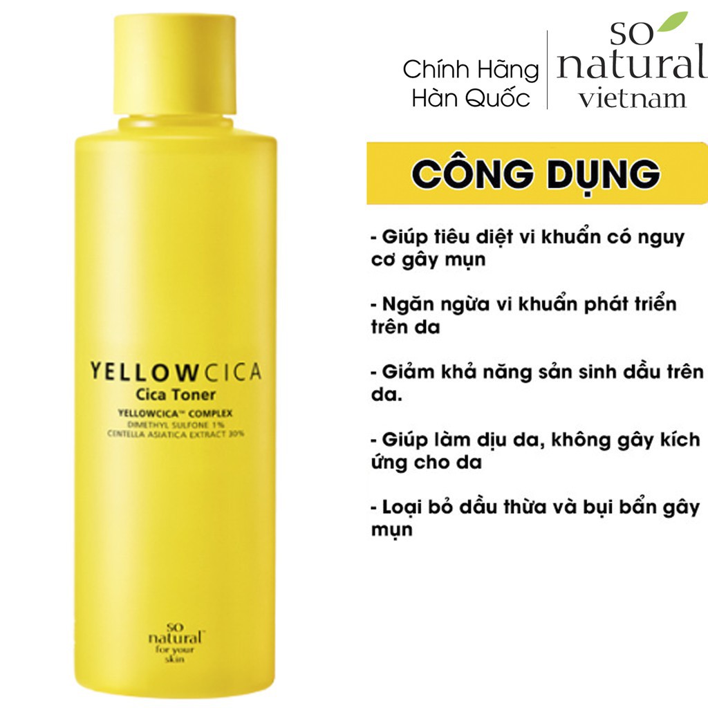 [Mã 44FMCGSALE giảm 8% đơn 500K] Yellow Cica Toner Làm Dịu Mụn Dành Cho mặt So Natural Nhập Khẩu Hàn Quốc Chuẩn 100%