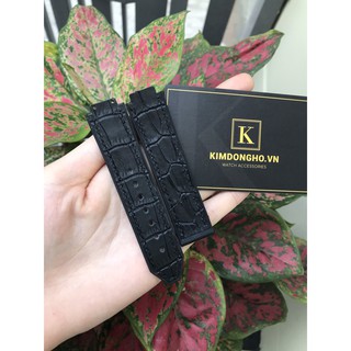 Dây đồng hồ HUB nữ cao su lót da vân đen 13-19-18