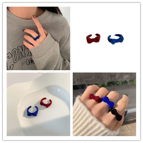 Cod Qipin Nhẫn Dạng Mở Hình Nơ Thắt Nơ Nhung Ngọt Ngào Có Thể Điều Chỉnh Trang Sức Thanh Lịch Cho Bạn Gái